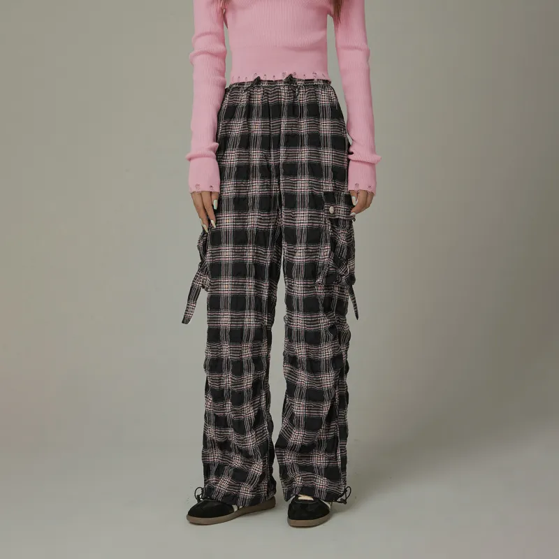CHUU Casual Pants Women's Black Plaid-2
