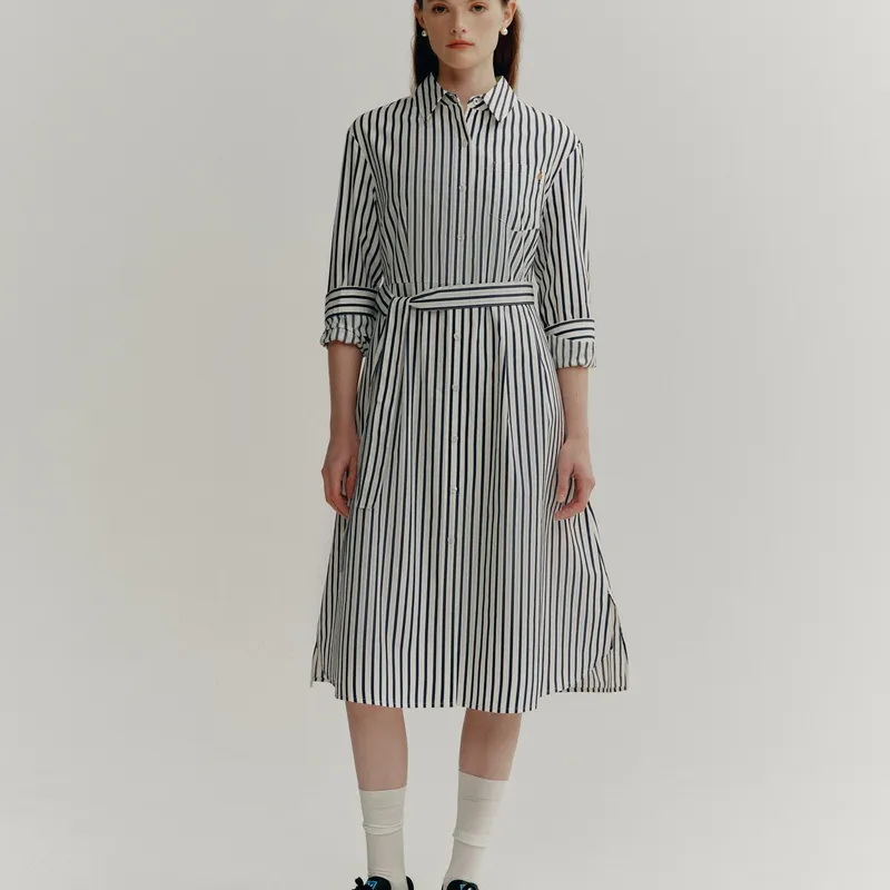E.land Long Sleeved Dress Women's Dark Navy Blue-4