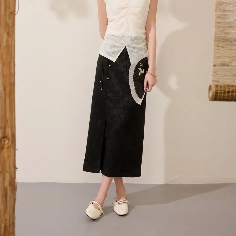 3COLOUR Casual Long Skirt Women's Black-5