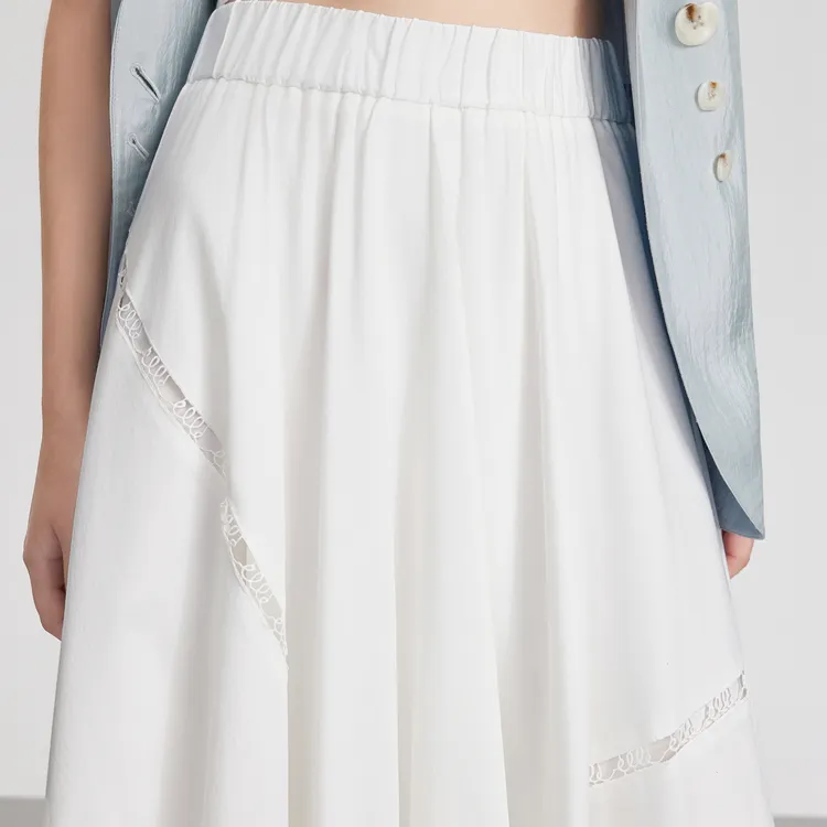 ELLE Casual Long Skirts Women's White-5