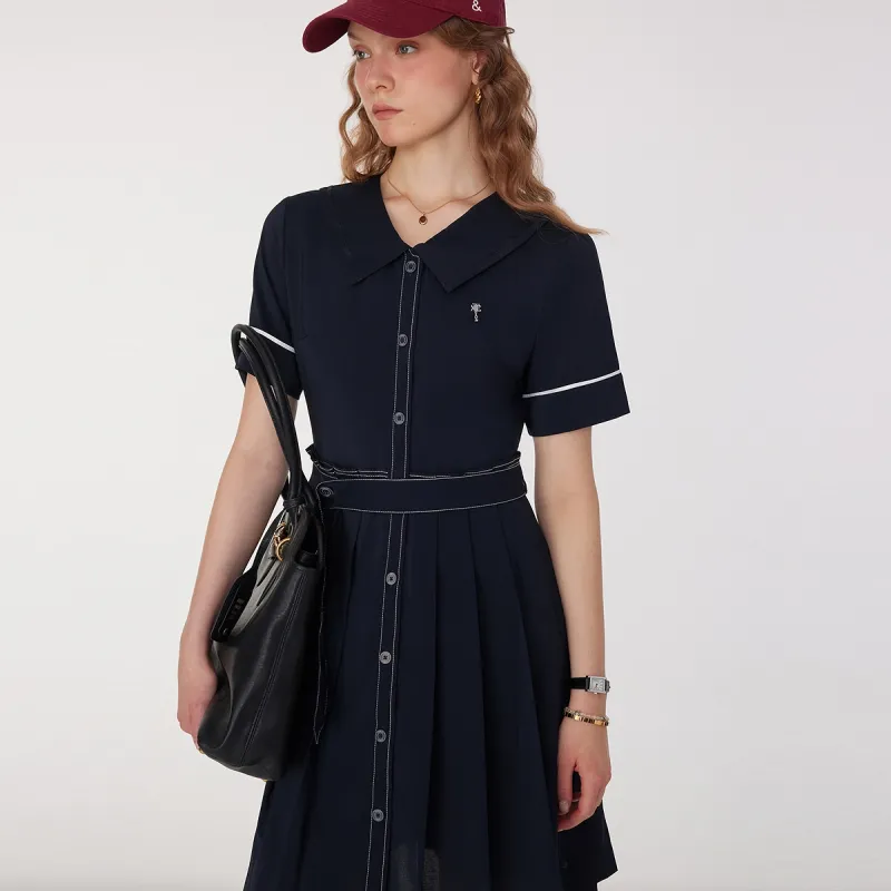 Teenie Weenie Short Sleeved Dress Women's Navy Blue-4