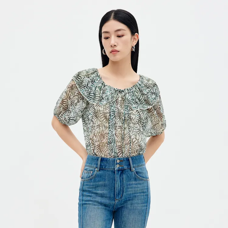 SHUIYUNJIAN Shirts Women's Forest Green Floral-3