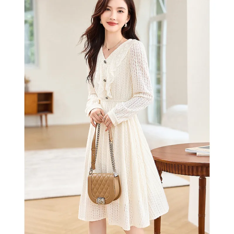 Like The Age Of Water Long Sleeved Dress Women's Beige-2
