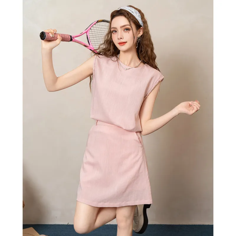 FAWENXIANGZI Two Piece Skirt Sets Women's Pink-2