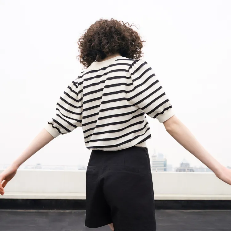MO&CO Knitwear Women's White Black Stripes-2