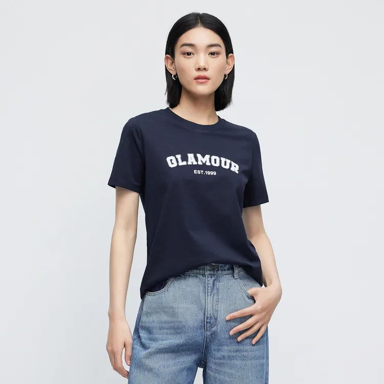 SHUIYUNJIAN Short Sleeved Letter Pullover T Shirt Women's-14