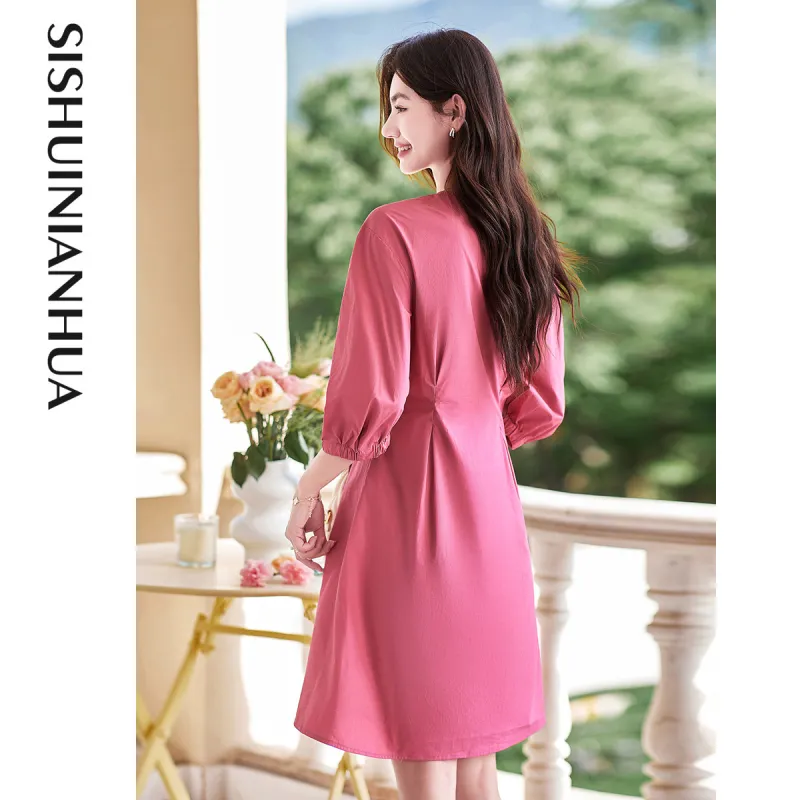 Like The Age Of Water Summer Short Sleeved Dress Women's Rose Red-3