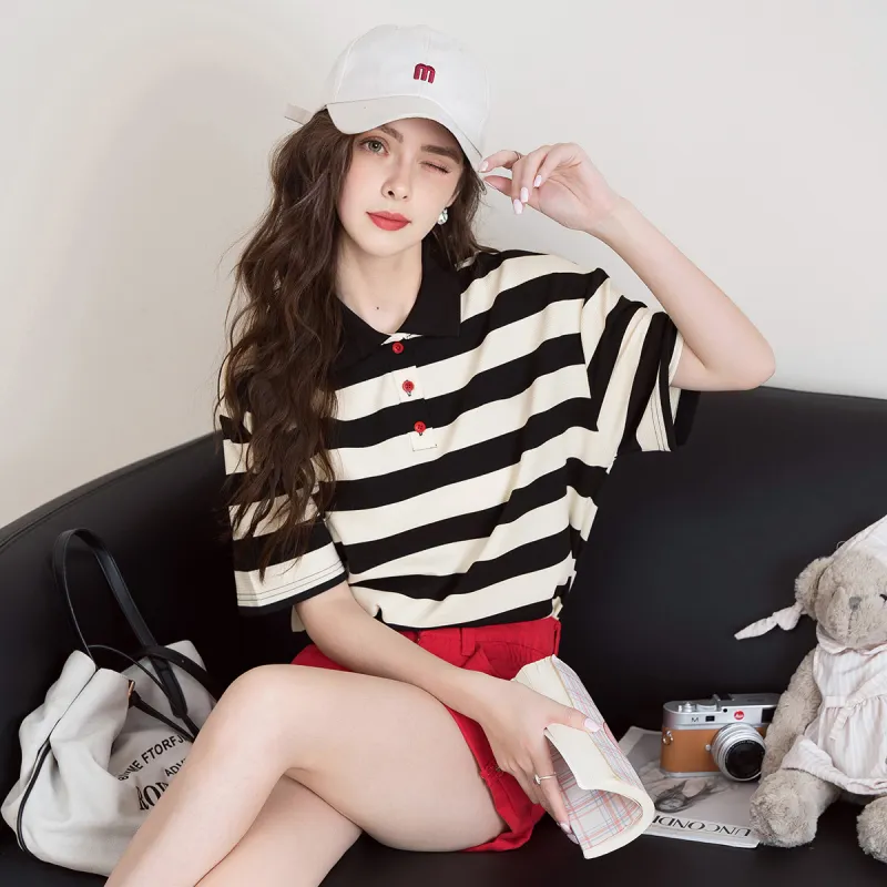 FAWENXIANGZI T Shirt Women's Black White-2