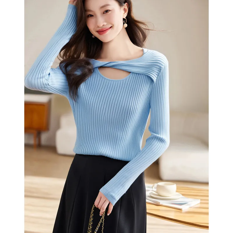 Love Elaine Spring, Fall Knitwear Regular Women's Light Blue-3