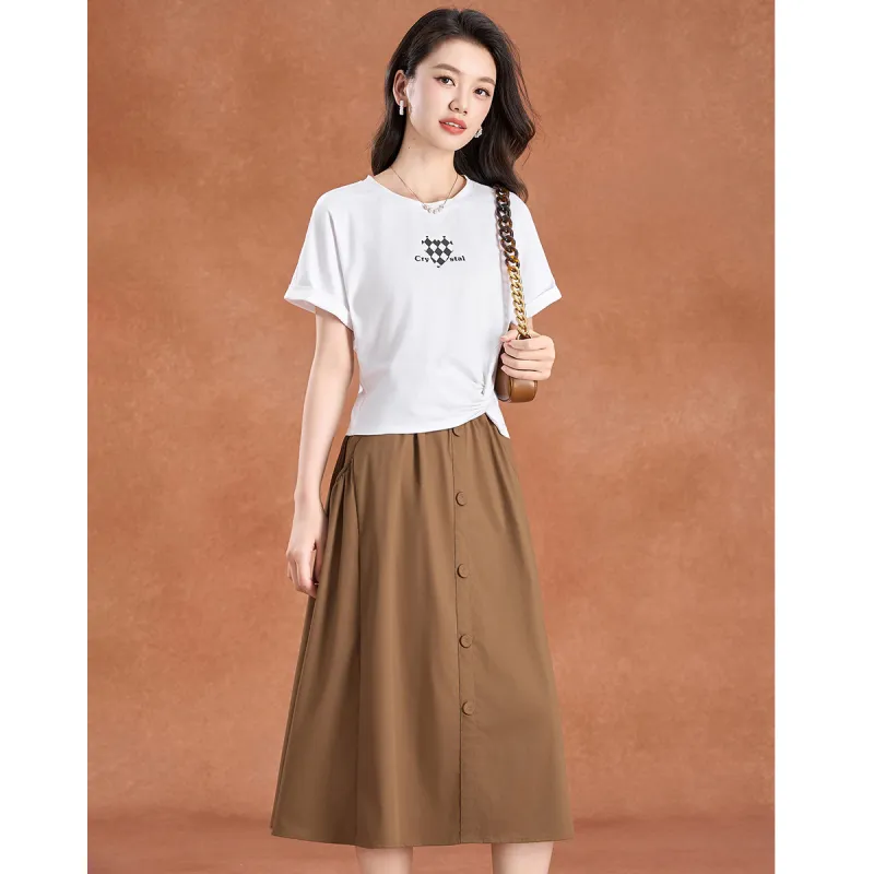 Mylan Two Piece Skirt Sets Women's Khaki-4