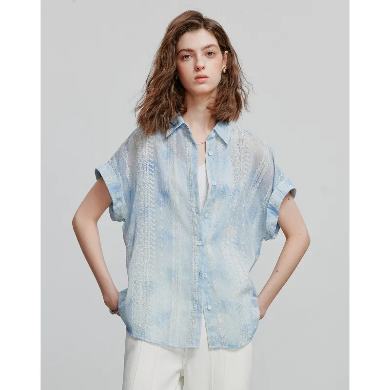 Initial Language Shirt Women's Tie Dye Blue-1