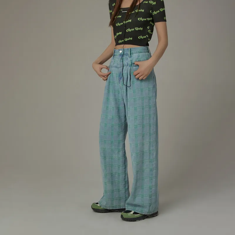 CHUU Jeans Women's Blue Plaid-2