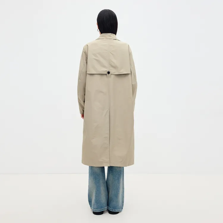SHUIYUNJIAN Over The Knee Mid Length Lapel Trench Coat Women's Khaki-5