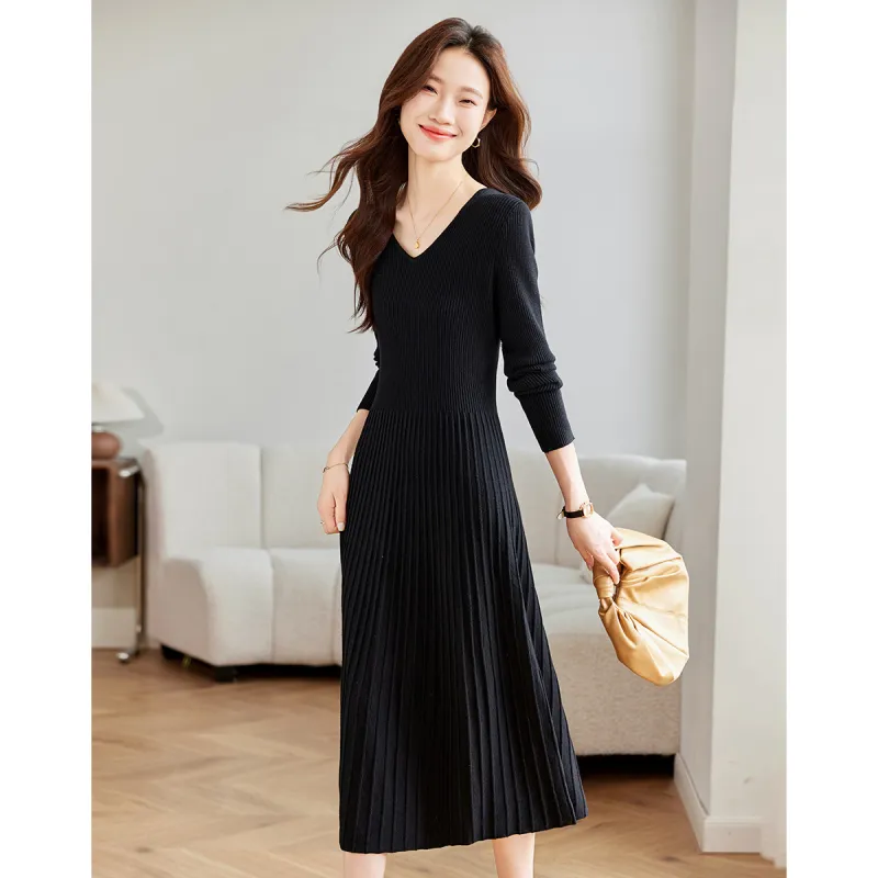 Love Elaine Spring Fall Long Sleeved Dress Women's Black-2