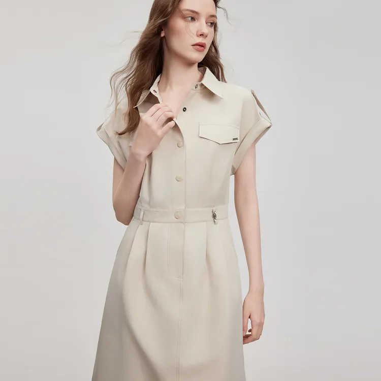 ELLE Long Sleeved Dress Women's Light Khaki-3