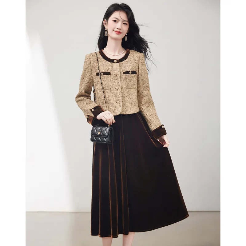 Like The Age Of Water Spring Fall Long Sleeved Dress Loose Fit Women's Coffee-1