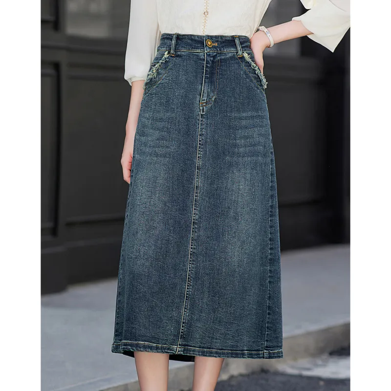 Like The Age Of Water Denim Long Skirt Women's Blue-5