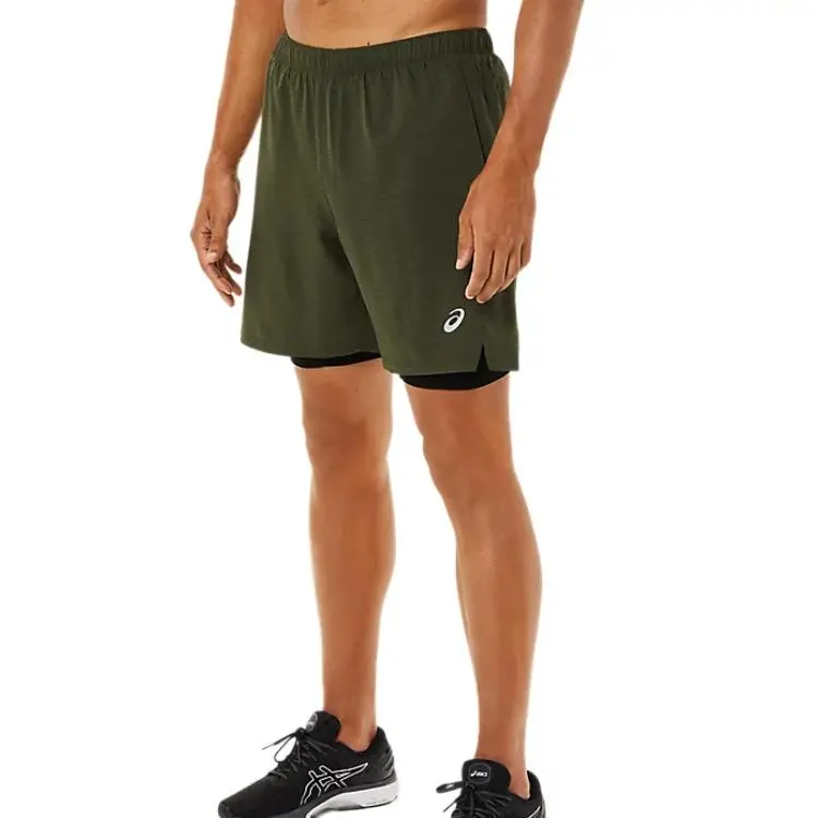 Asics 7In 2 In 1 Short Casual Shorts Men's Olive Green/High-Performance Black-2