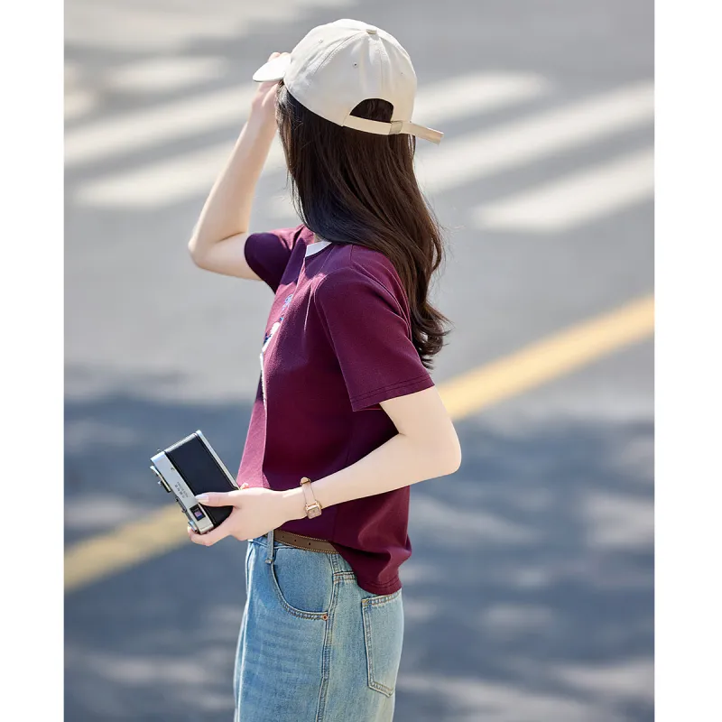 Still quiet T Shirts Women's Dark Reddish Purple-4