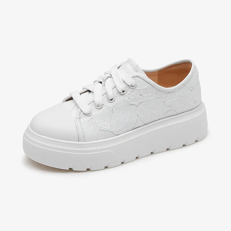Le Saunda Lightweight Height Increasing Low Top Casual Shoes Women's Ecru-1