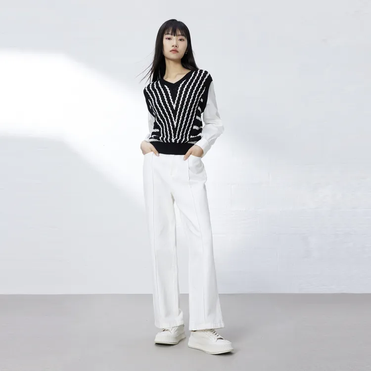 SHUIYUNJIAN Sweater Women's Black Stripes-4