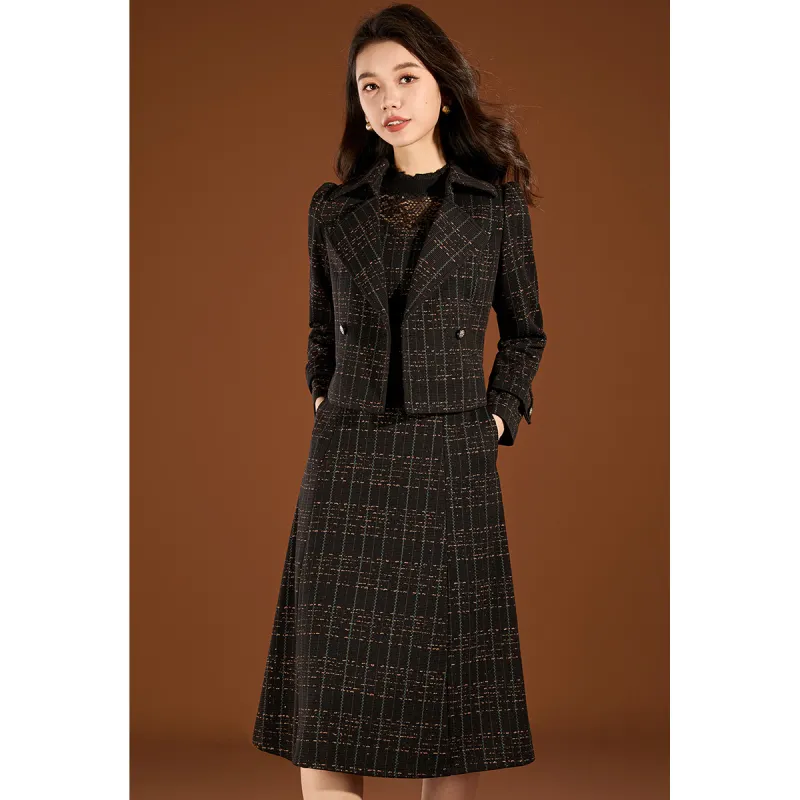 Mylan Spring Fall Skirt Set Women's Black-3