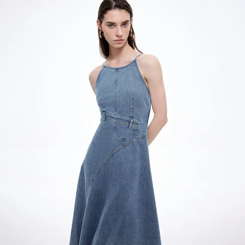 ONLY Slip Dress Women's Washed Denim Blue-5