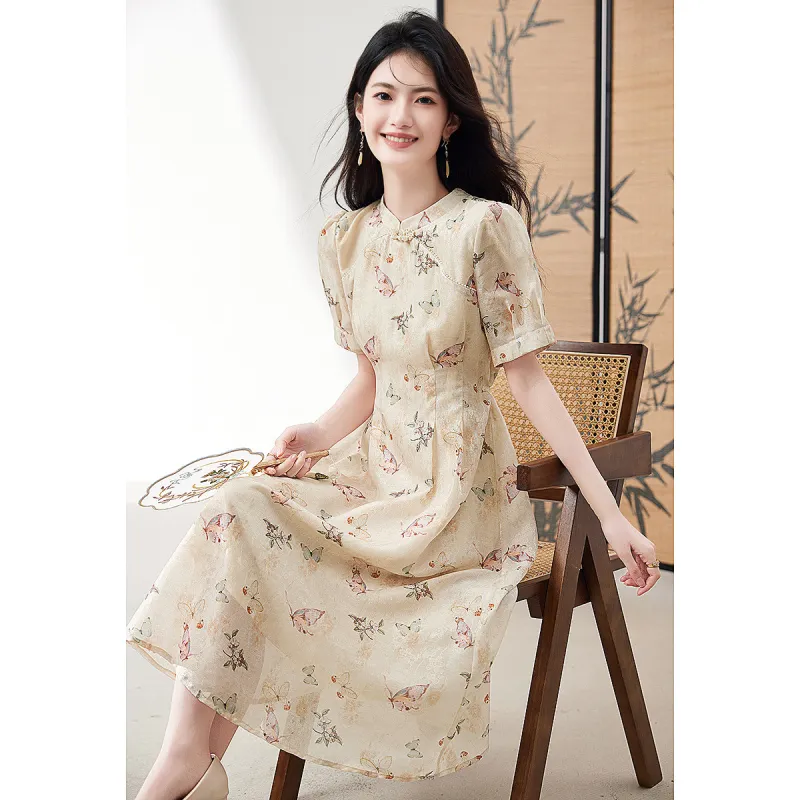 XINFEIYU Short Sleeved Dress Women's Beige-2
