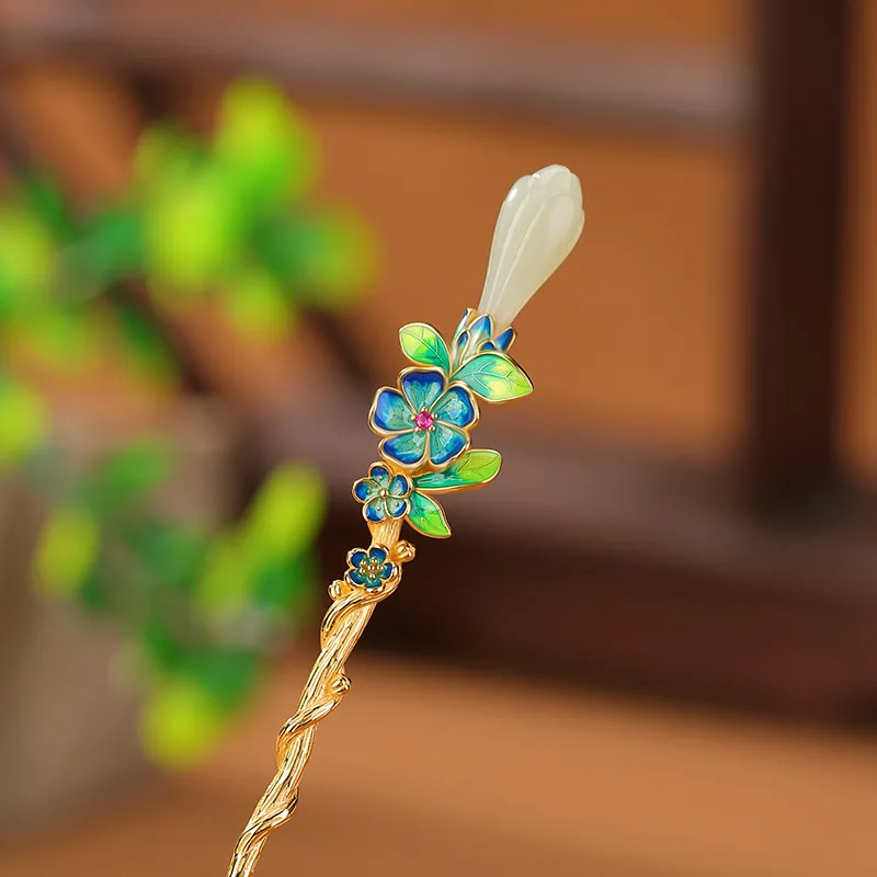 Royal Heaven's Choice Hetian Jade Hairpin Pale Greenish White Jade Unisex-3