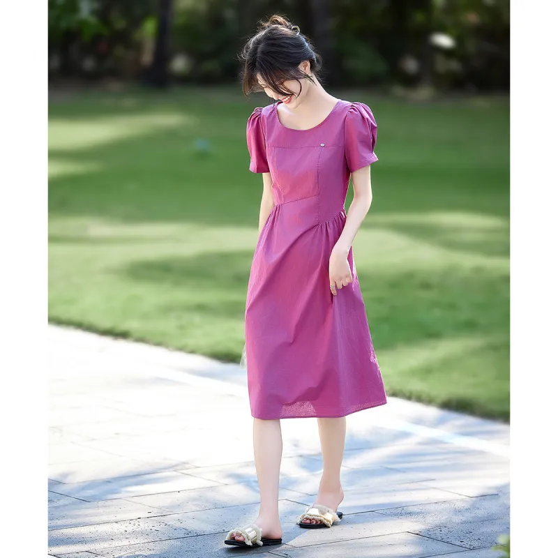 Still Quiet Summer Short Sleeved Dress Women's Raspberry Pink-1