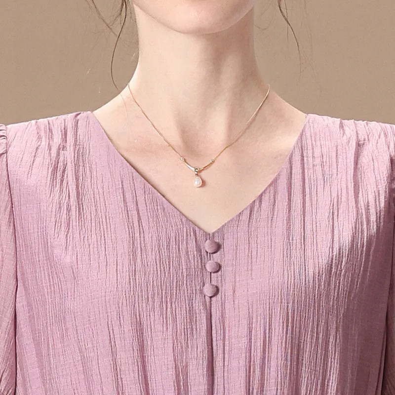 FENHONGMALI Spring Short Sleeved Dresses Cinched Waist Women's Purple-5