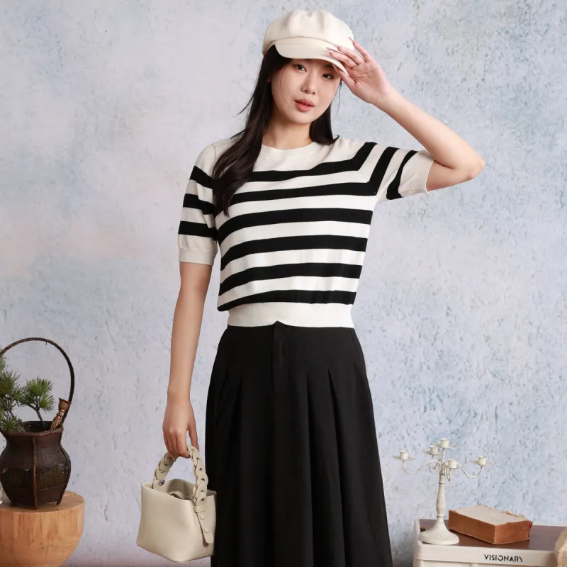 SETIROM Knitwear Women's Black White Stripes-2
