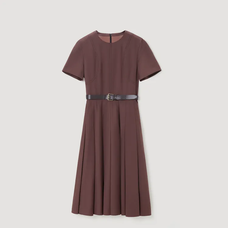 OVV Short Sleeved Dresses Women's Brick Red Solid Color A1-3