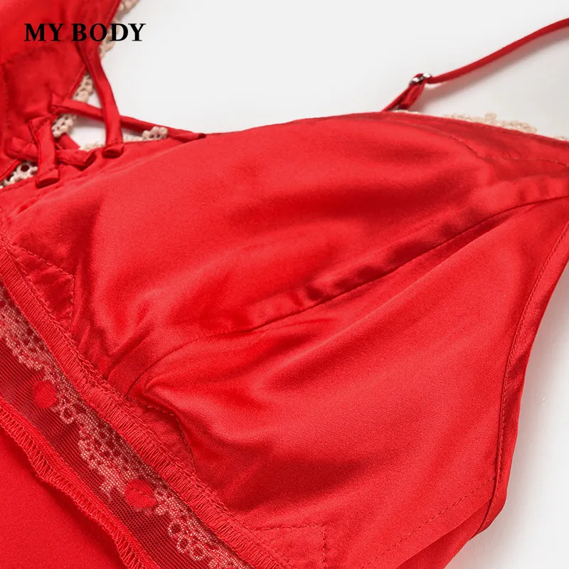 MY BODY Silk Pajama Set Women's Premium Red-2