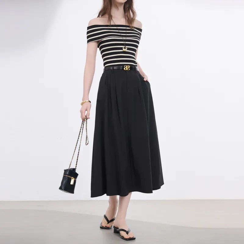 3COLOUR Casual Long Skirt Women's Classic Black-4