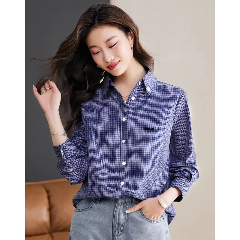 Love Elaine Spring Fall Shirt Women's Blue Plaid-2