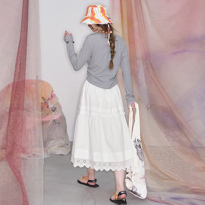 ELF SACK Casual Long Skirt Women's Lively White-6