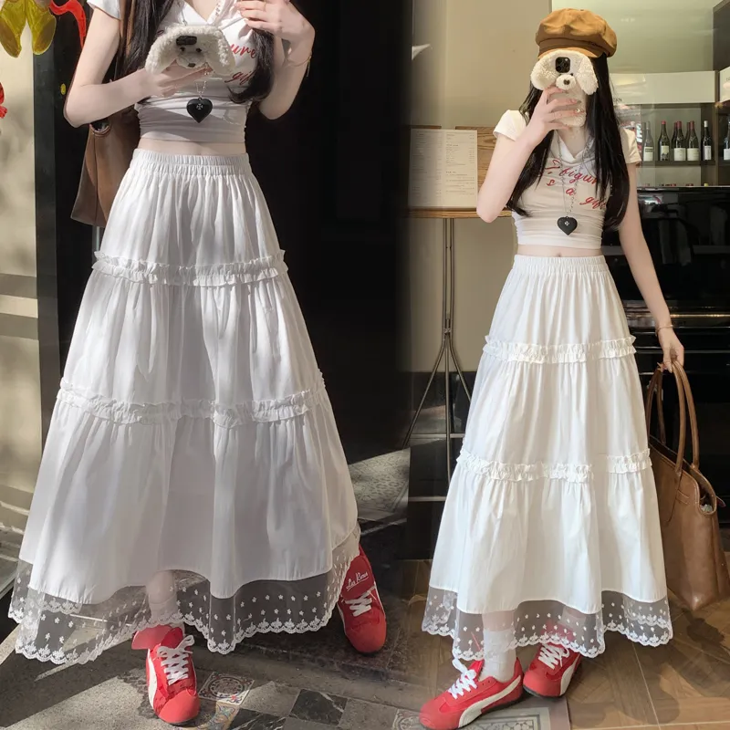 XIANSINIAO Casual Long Skirt Women's White-3