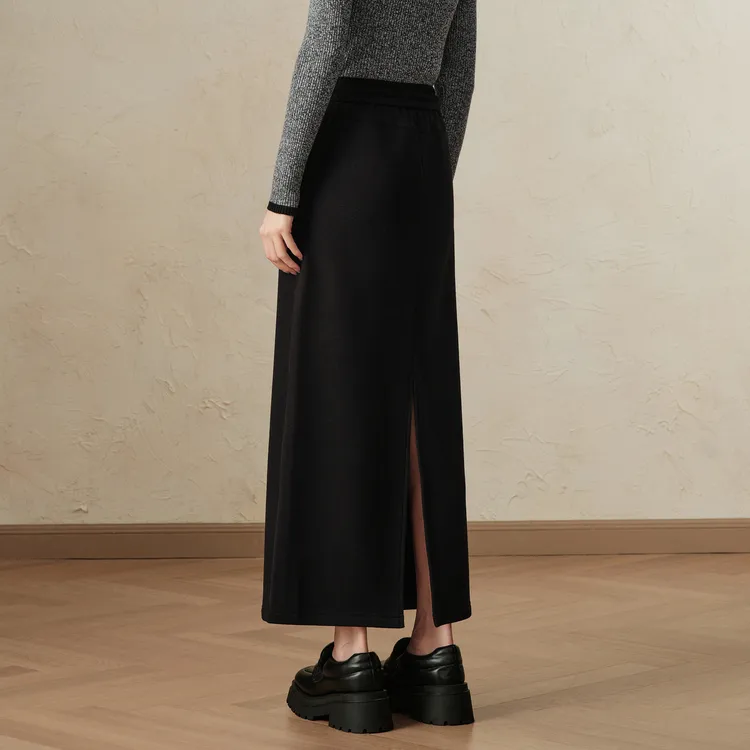 JZ. ANNAKRO Casual Long Skirts Women's Plain Black-5