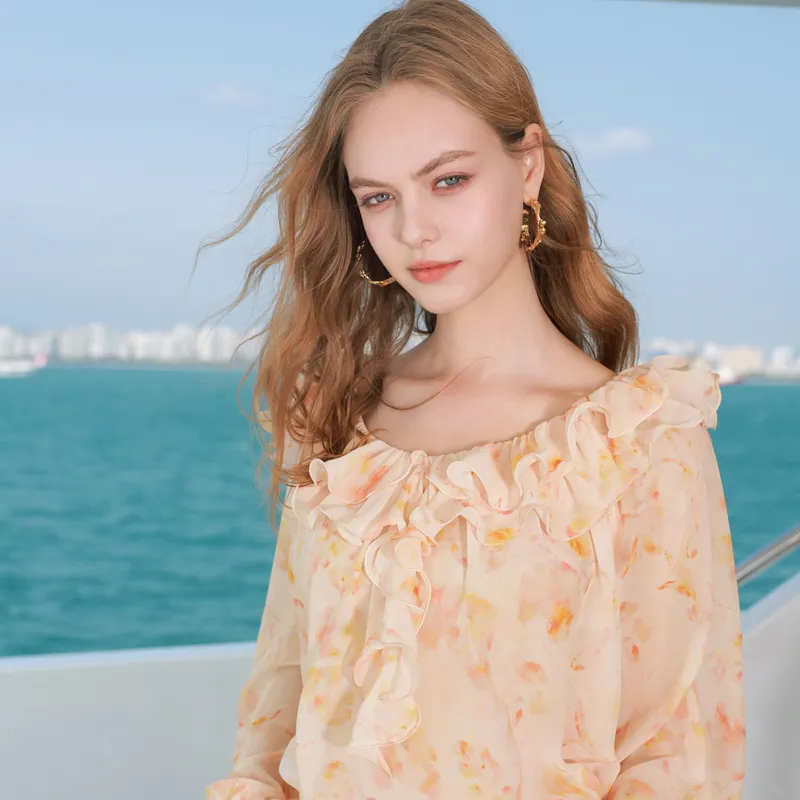 3COLOUR Elegant Clear Chiffon Shirt Women's Citrus Flower-4