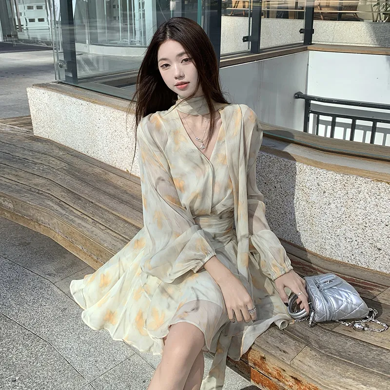 XIANSINIAO Two Piece Skirt Sets Women's Light Yellow Floral, Includes Camisole With Non Detachable Ribbon-4