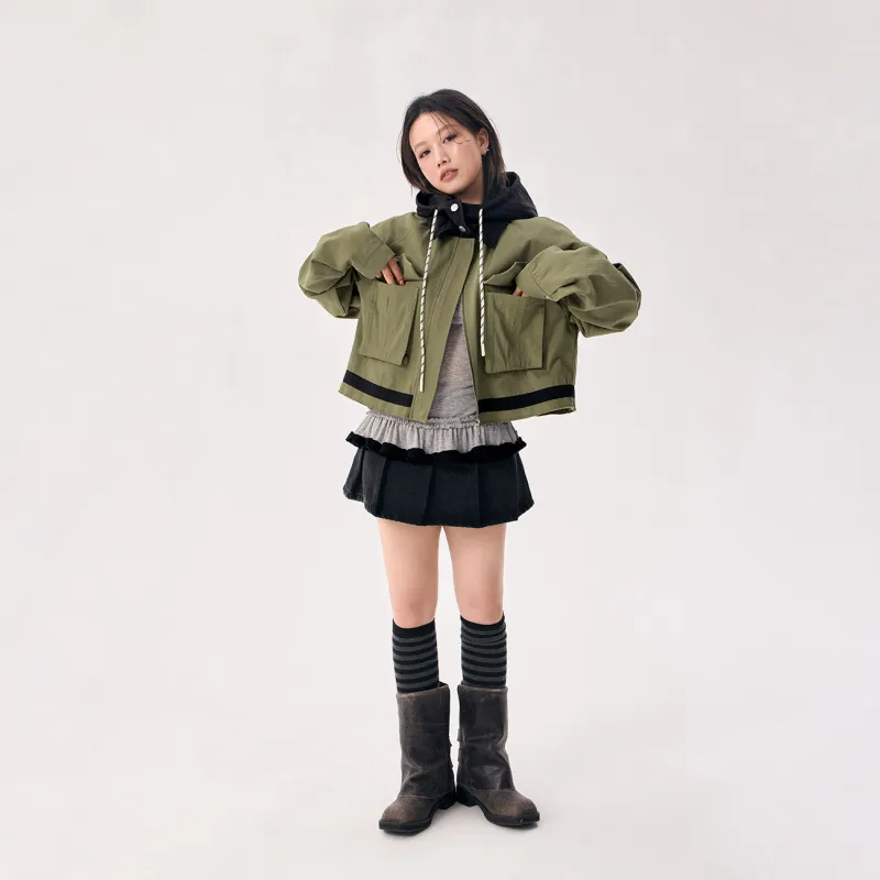 CHUU Cropped Coat Women's Army Green-0