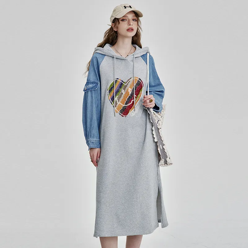 ELF SACK Long Sleeved Dress Women's Heart Heather Gray-2
