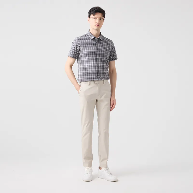 DIDIBOY T Shirts Men Gray Plaid-5