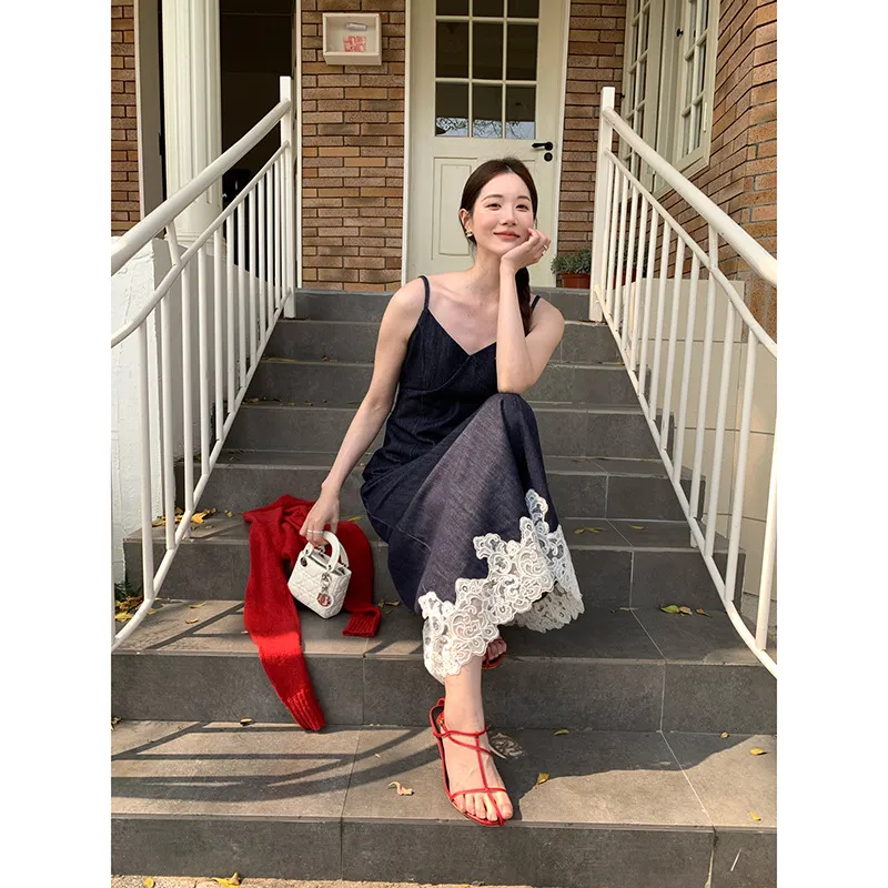 ONE SHALLOW Spring 2025 Slip Dress Women's Blue-2