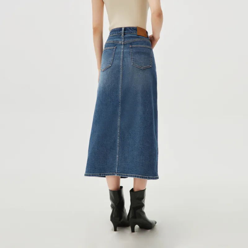 HLA Denim Long Skirts Women's Blue Gray Denim Gradient-3