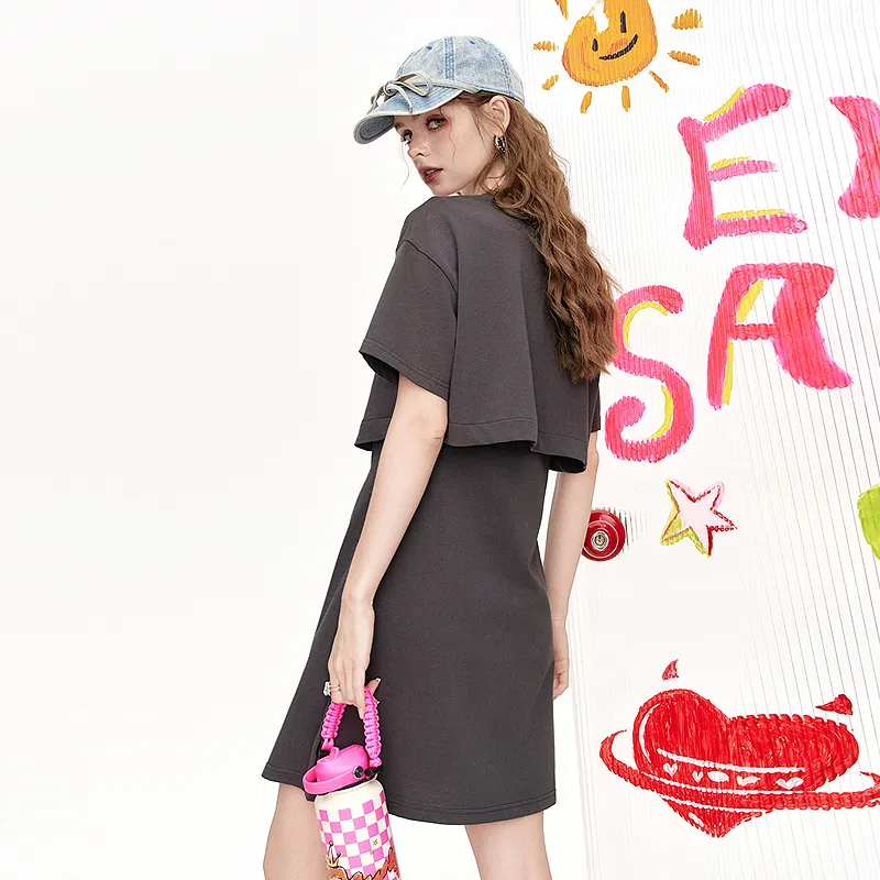 ELF SACK Short Sleeved Dress Women's Heart Gray-6
