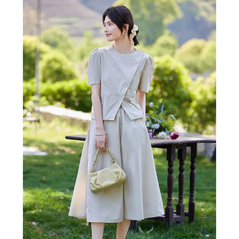 TERRE BLEUE Two Piece Skirt Sets Women's Beige-3