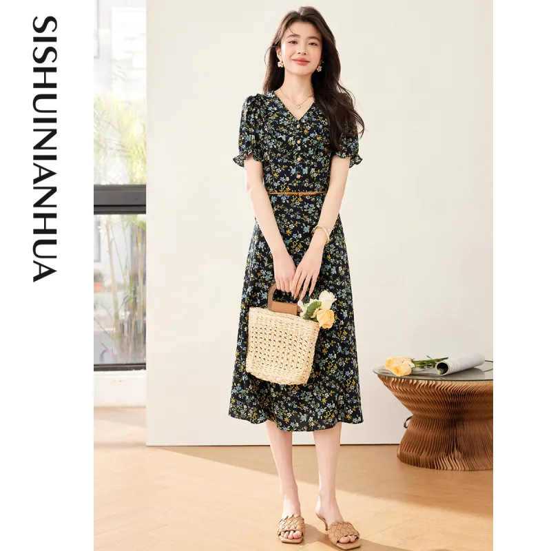 Like The Age Of Water Short Sleeved Dress Women's Black-1