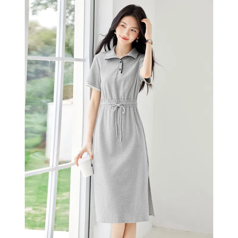 Like The Age Of Water Short Sleeved Dress Slim Fit Women's Gray-3